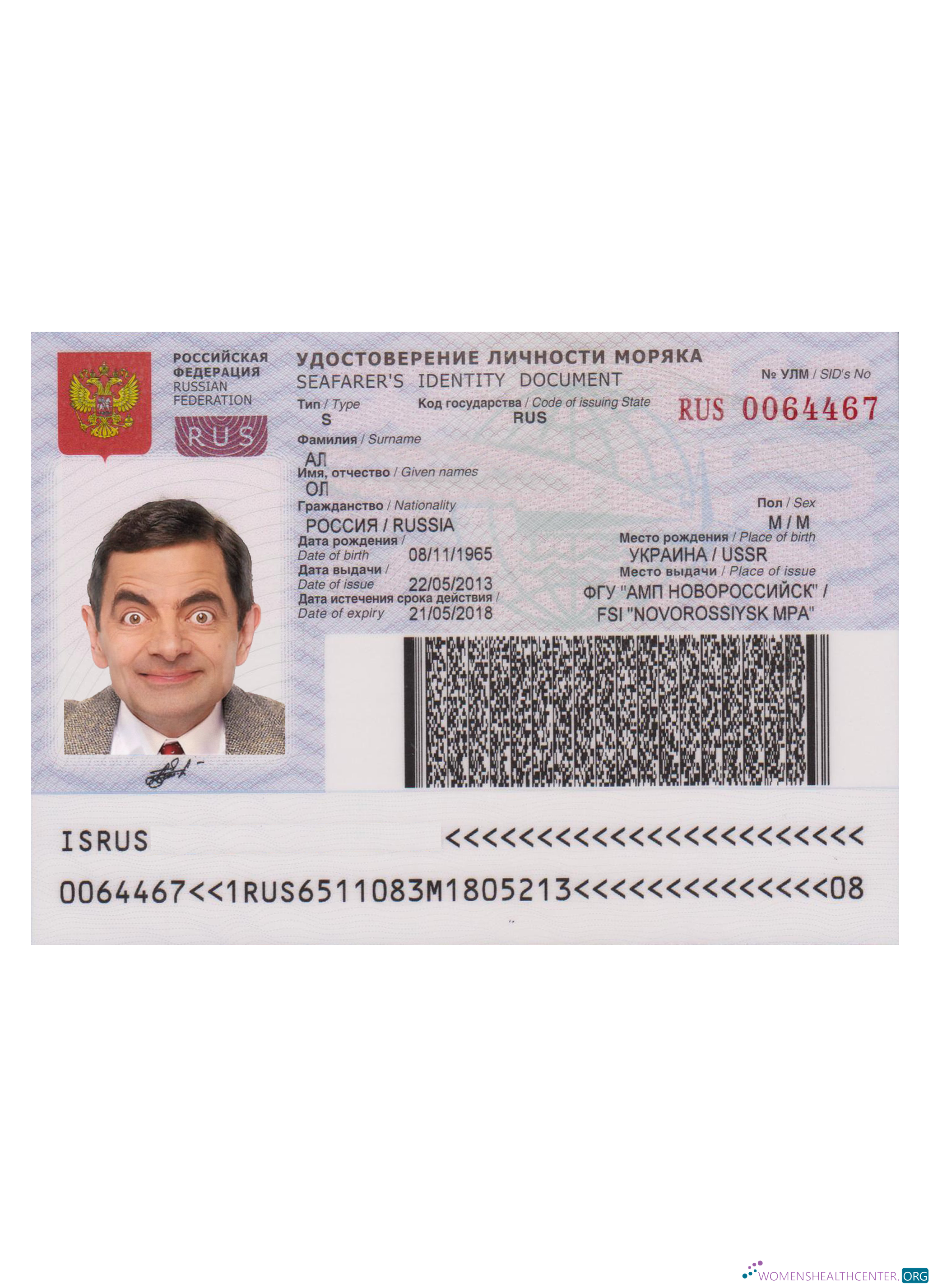 Download Russia seafarers identity document Photoshop template